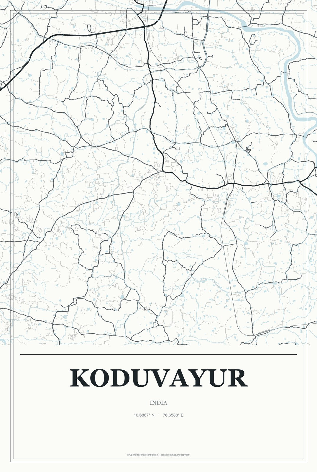 Koduvayur, India City Map Aluminum Sign in Gallery Air style