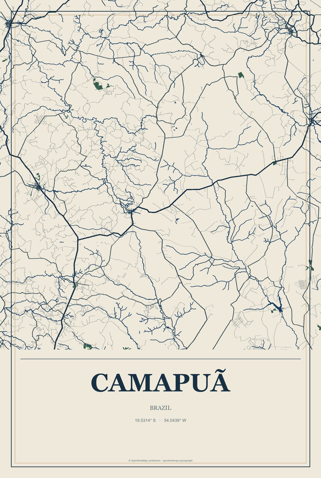 Camapuã, Brazil City Map Aluminum Sign in Coastal Cutout style