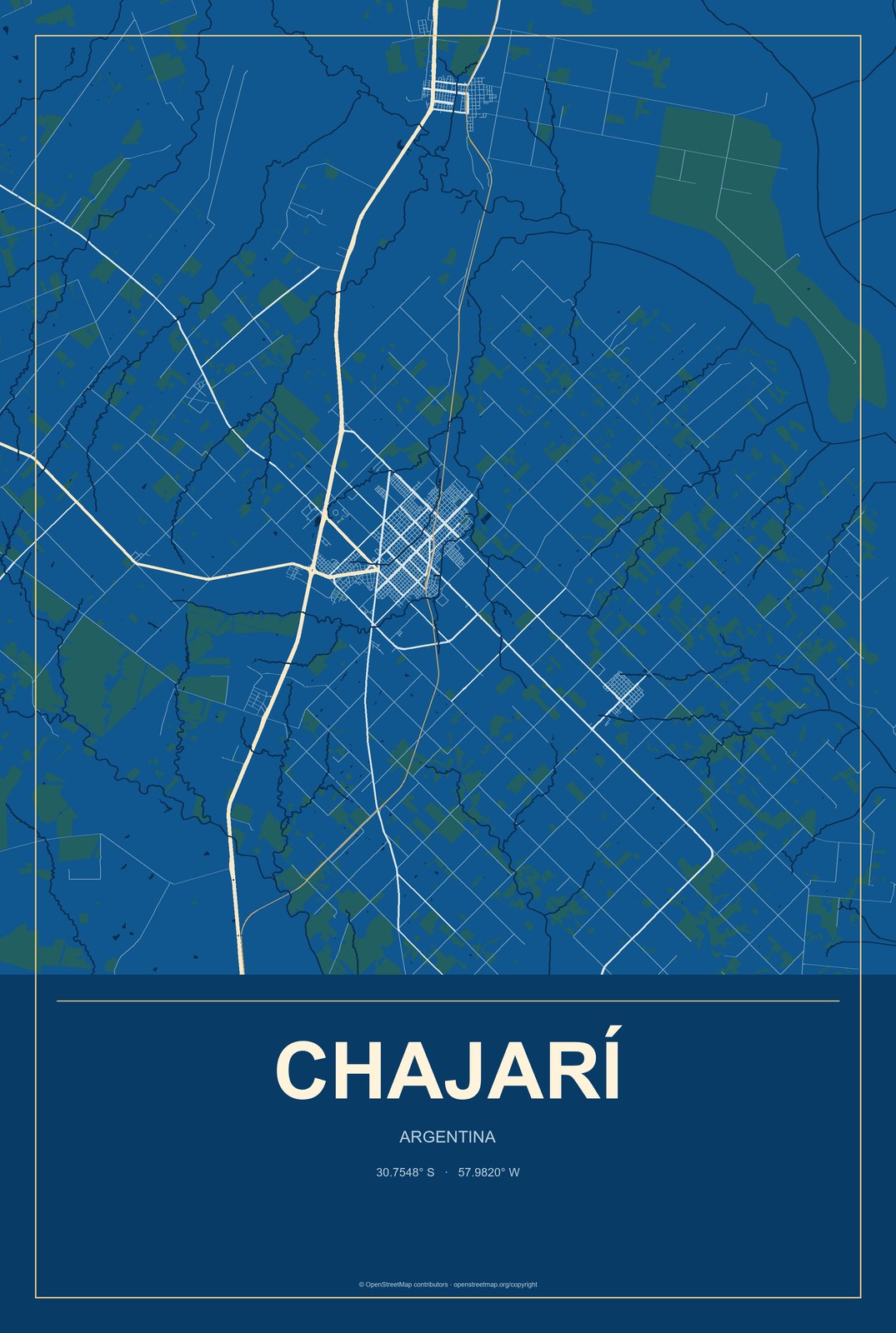 Chajarí, Argentina City Map Aluminum Sign in Harbor Cobalt style