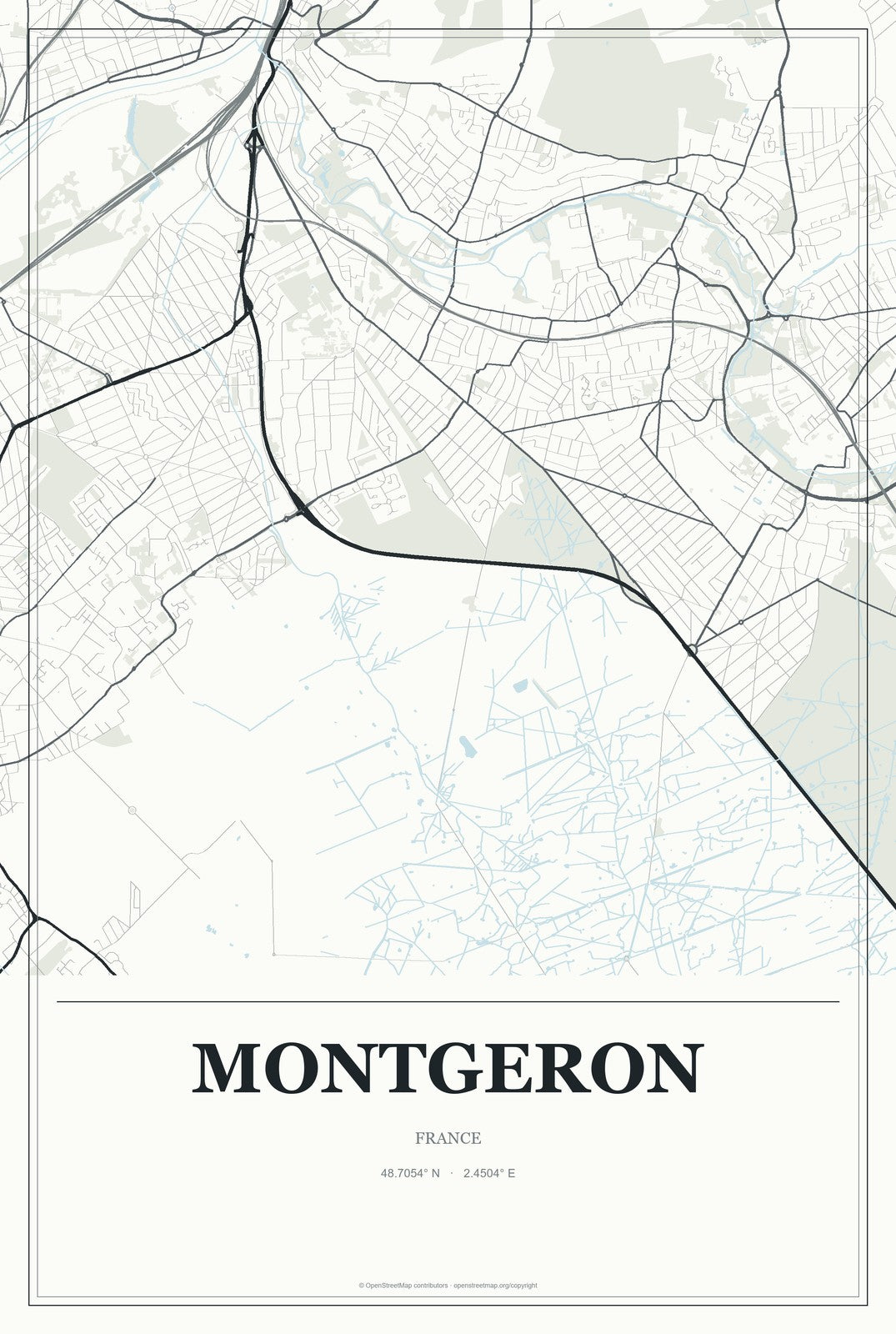 Montgeron, France City Map Aluminum Sign in Gallery Air style