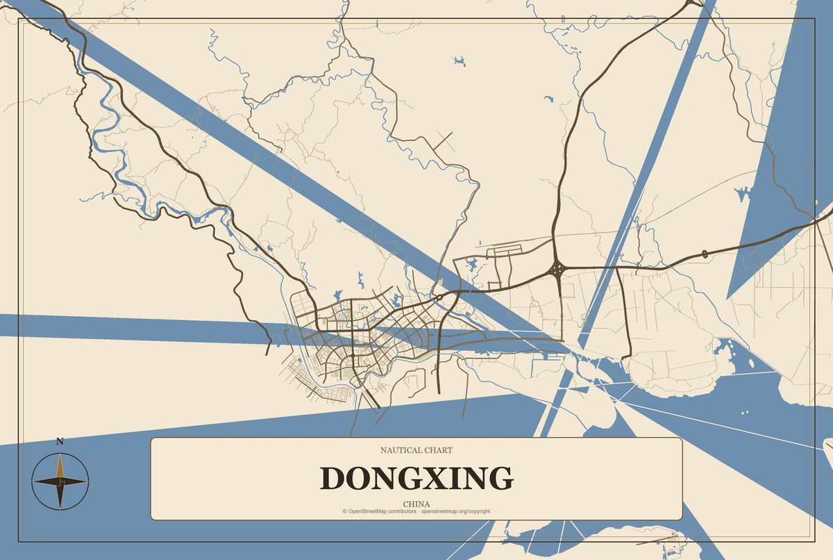 Dongxing, China City Map Aluminum Sign in Heritage Nautical style