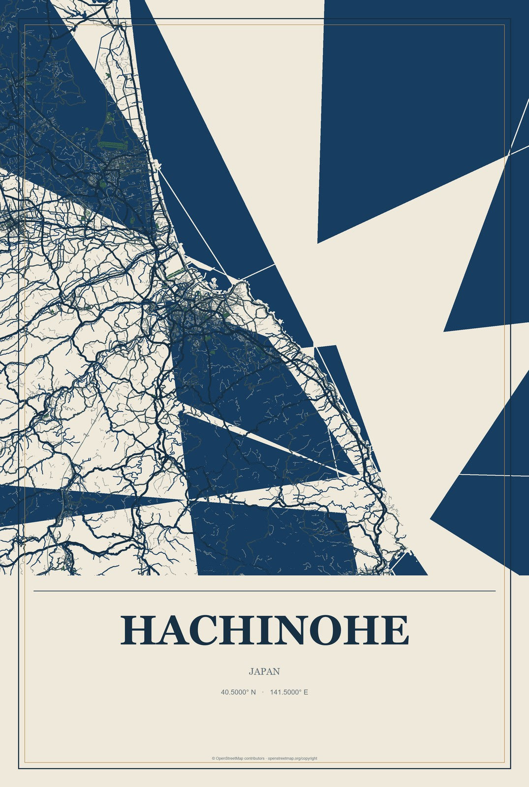 Hachinohe, Japan City Map Aluminum Sign in Coastal Cutout style