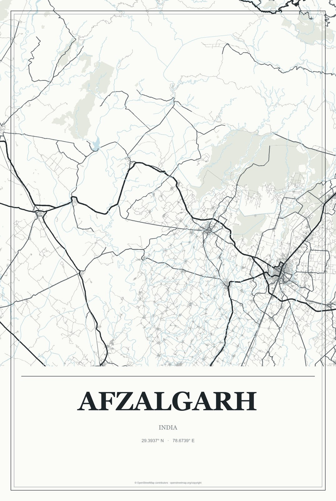 Afzalgarh, India City Map Aluminum Sign in Gallery Air style