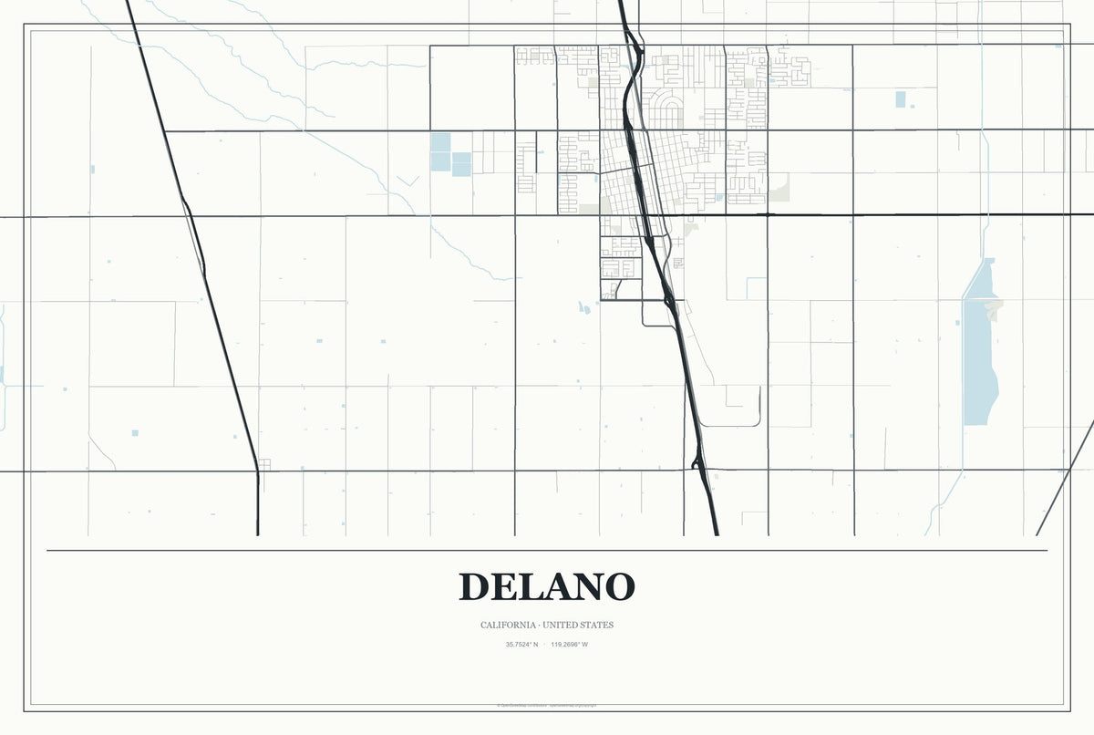 Delano, California City Map Aluminum Sign in Gallery Air style