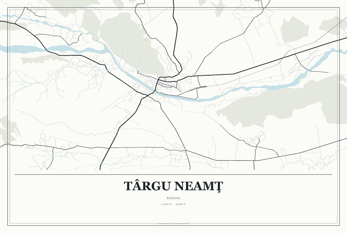 Târgu Neamţ, Romania City Map Aluminum Sign in Gallery Air style