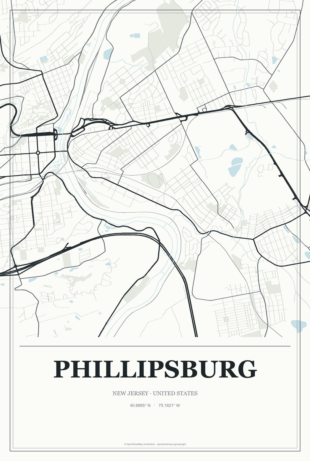 Phillipsburg, New Jersey City Map Aluminum Sign in Gallery Air style