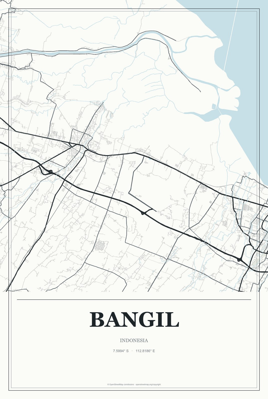 Bangil, Indonesia City Map Aluminum Sign in Gallery Air style