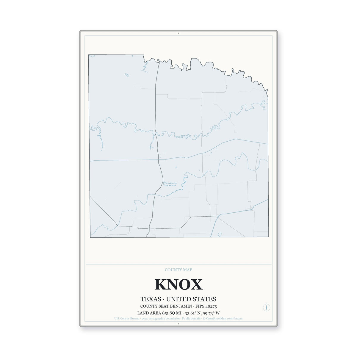 Knox County, Texas Map Aluminum Sign in Gallery Air style