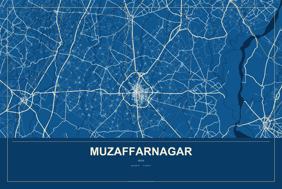 Muzaffarnagar, India City Map Aluminum Sign in Harbor Cobalt style