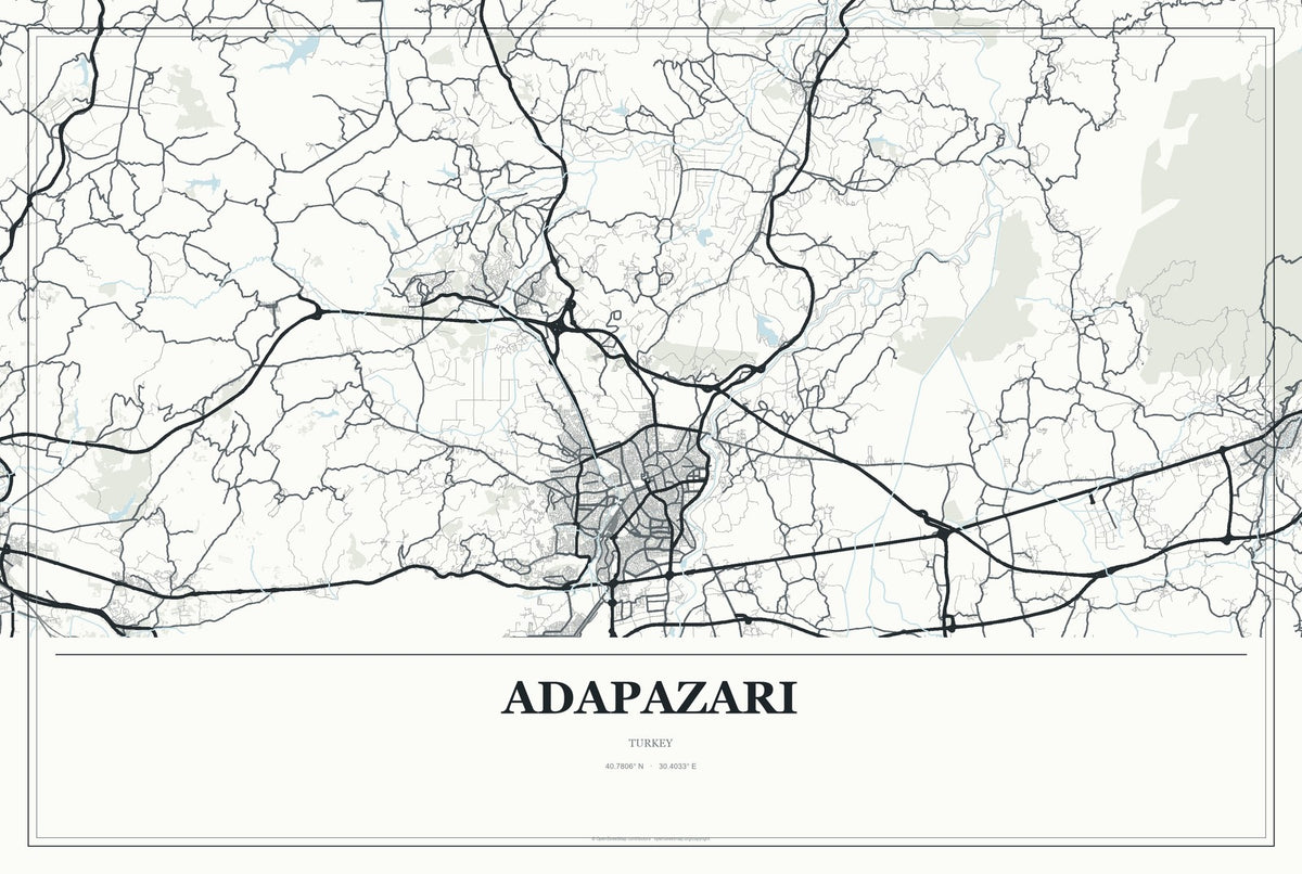 Adapazarı, Turkey City Map Aluminum Sign in Gallery Air style
