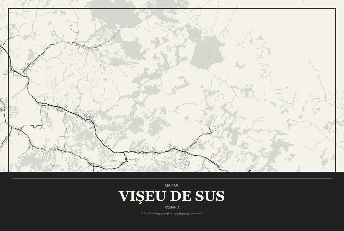 Vişeu de Sus, Romania City Map Aluminum Sign in Museum Plaque style