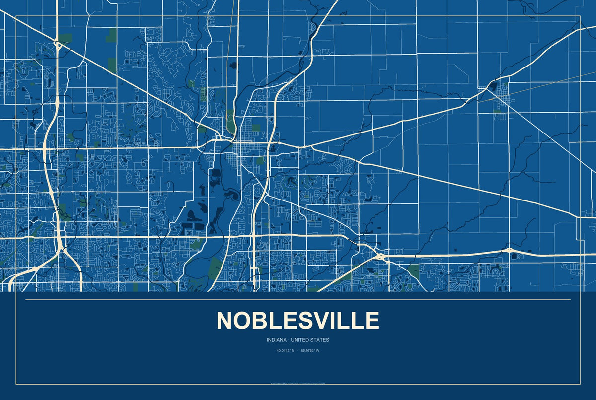 Noblesville, Indiana City Map Aluminum Sign in Harbor Cobalt style