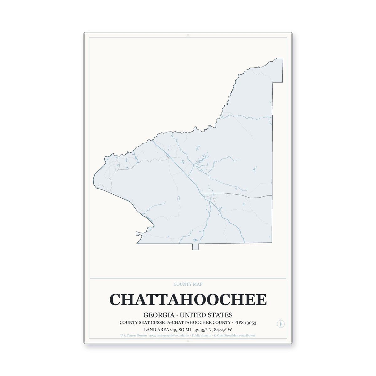 Chattahoochee County, Georgia Map Aluminum Sign in Gallery Air style