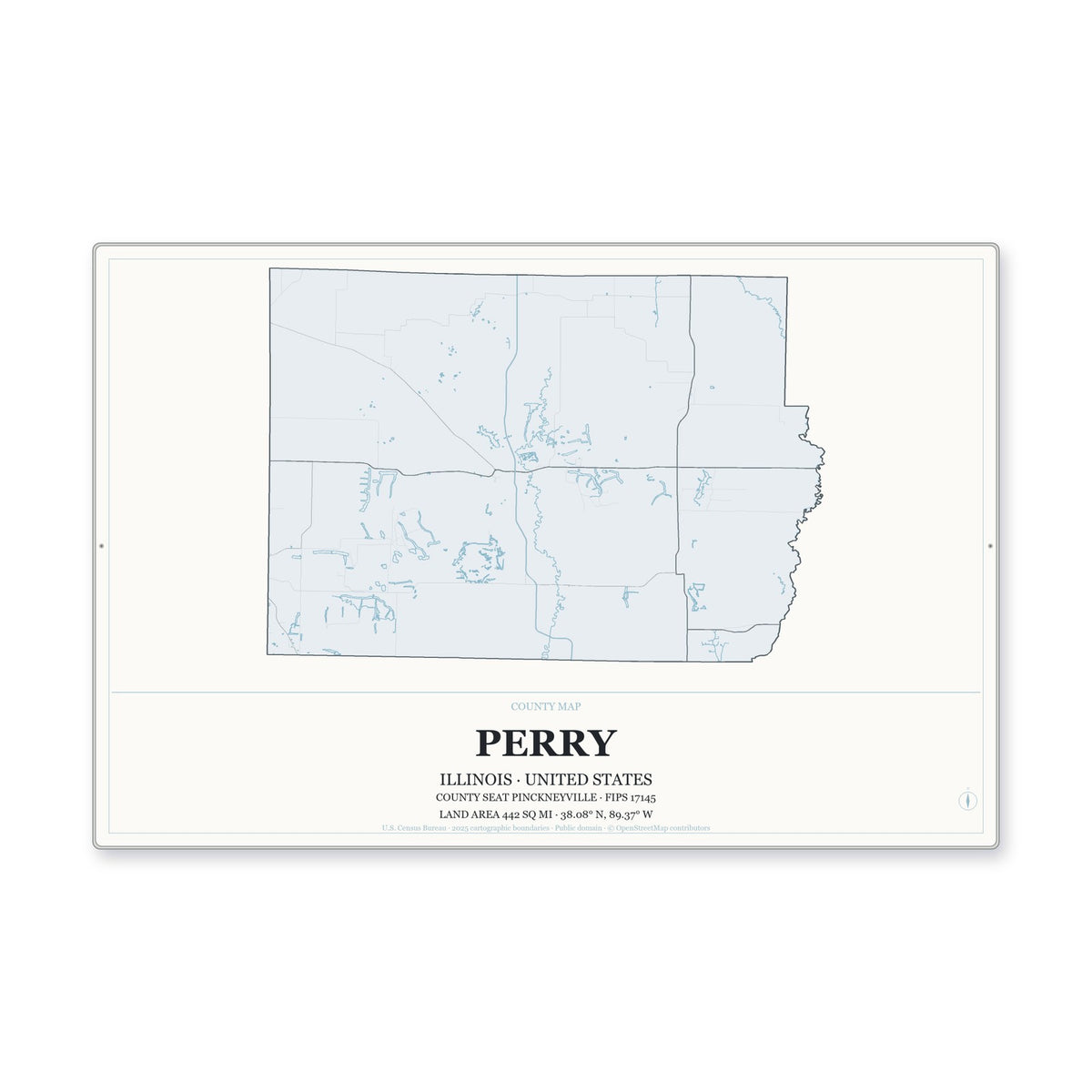 Perry County, Illinois Map Aluminum Sign in Gallery Air style