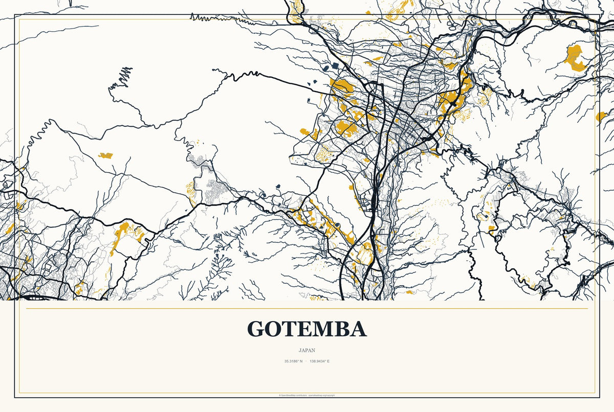 Gotemba, Japan City Map Aluminum Sign in Citrine Modern style