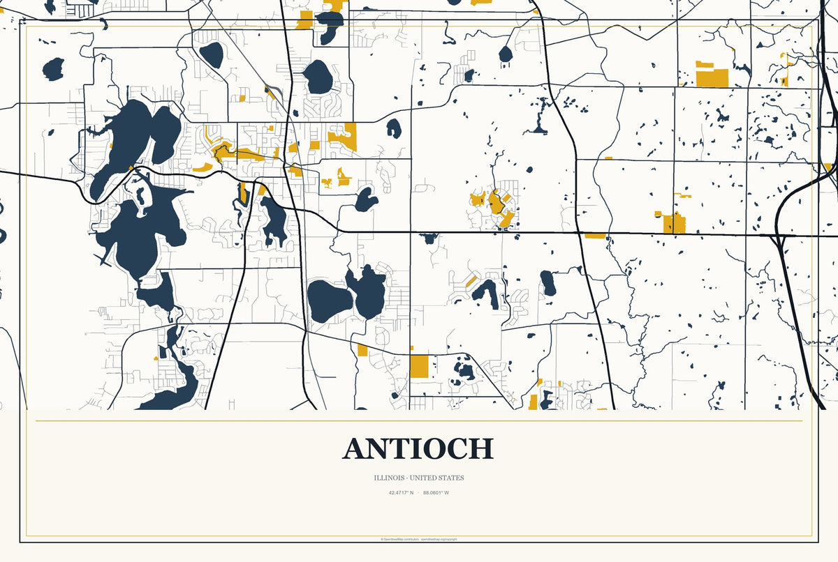 Antioch, Illinois City Map Aluminum Sign in Citrine Modern style