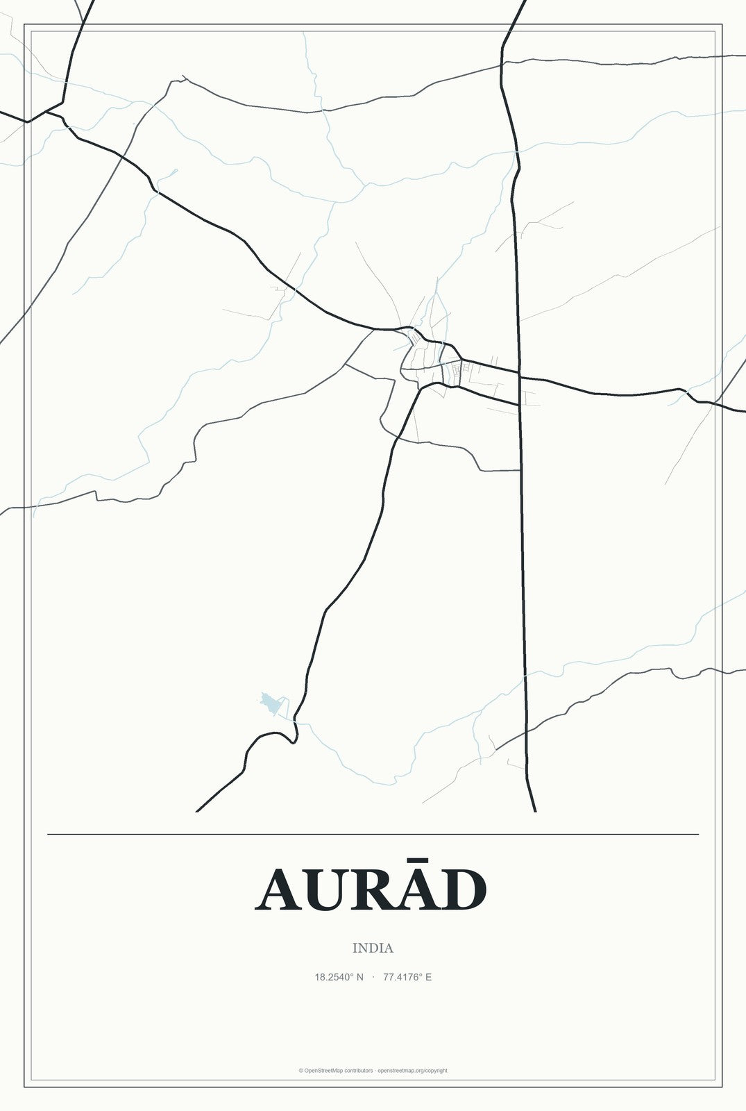 Aurād, India City Map Aluminum Sign in Gallery Air style