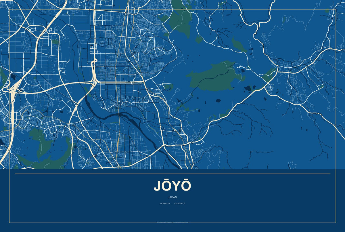 Jōyō, Japan City Map Aluminum Sign in Harbor Cobalt style