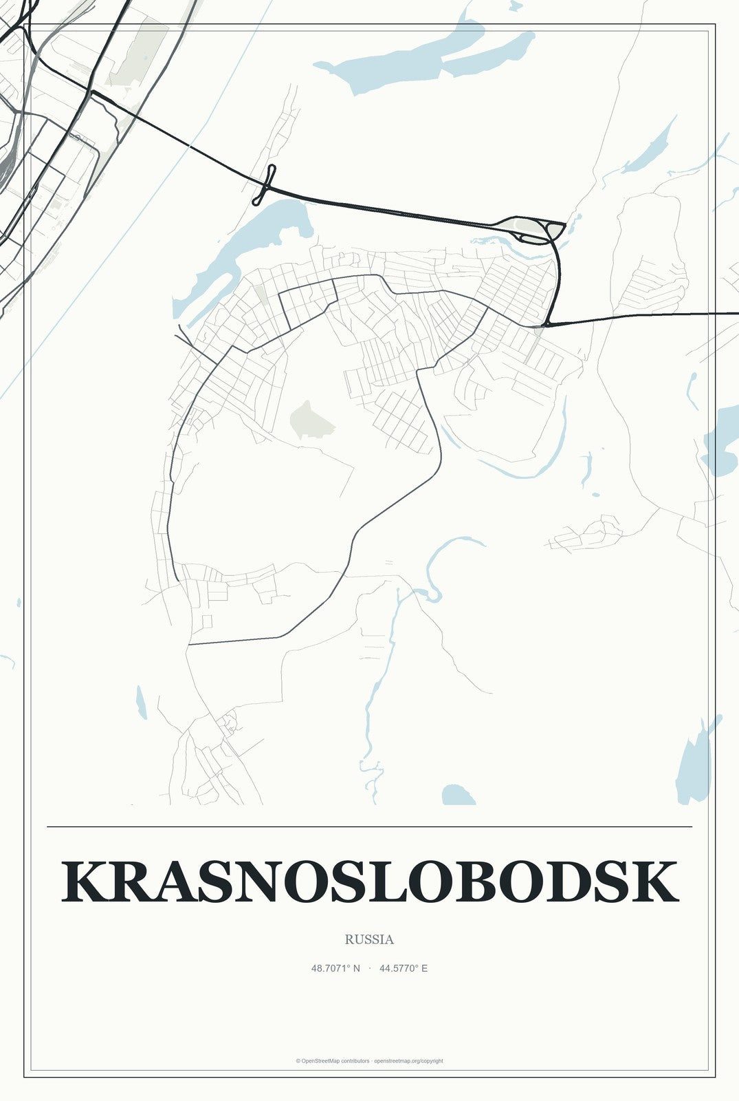 Krasnoslobodsk, Mordoviya Republic, Russia City Map Aluminum Sign in Gallery Air style