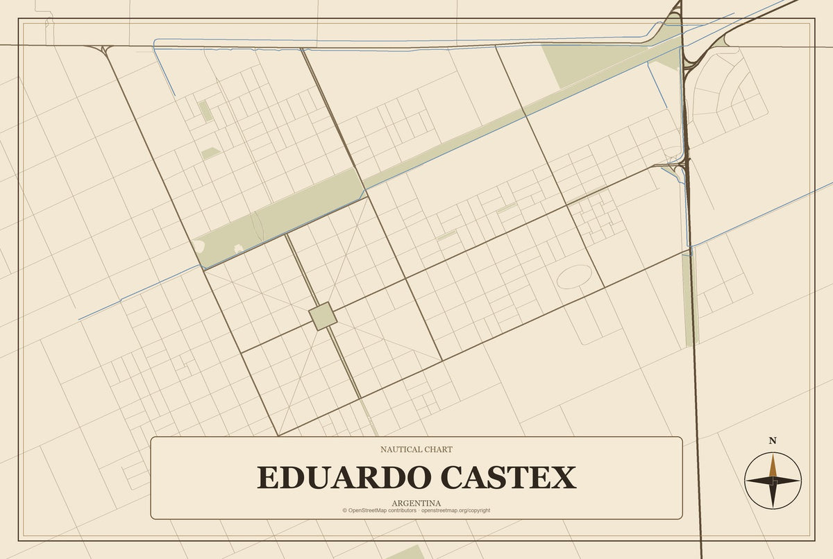 Eduardo Castex, Argentina City Map Aluminum Sign in Heritage Nautical style