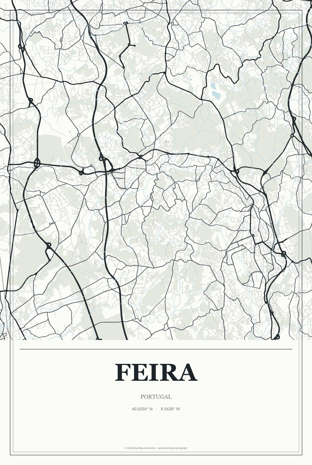 Feira, Portugal City Map Aluminum Sign in Gallery Air style