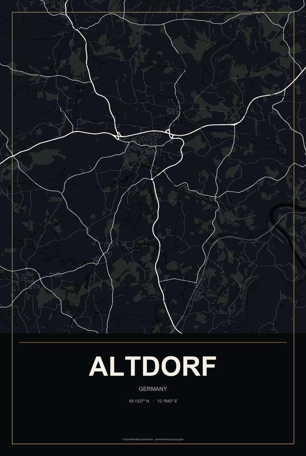 Altdorf, Germany City Map Aluminum Sign in Metropolitan Noir style