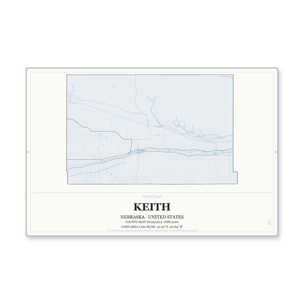 Keith County, Nebraska Map Aluminum Sign in Gallery Air style