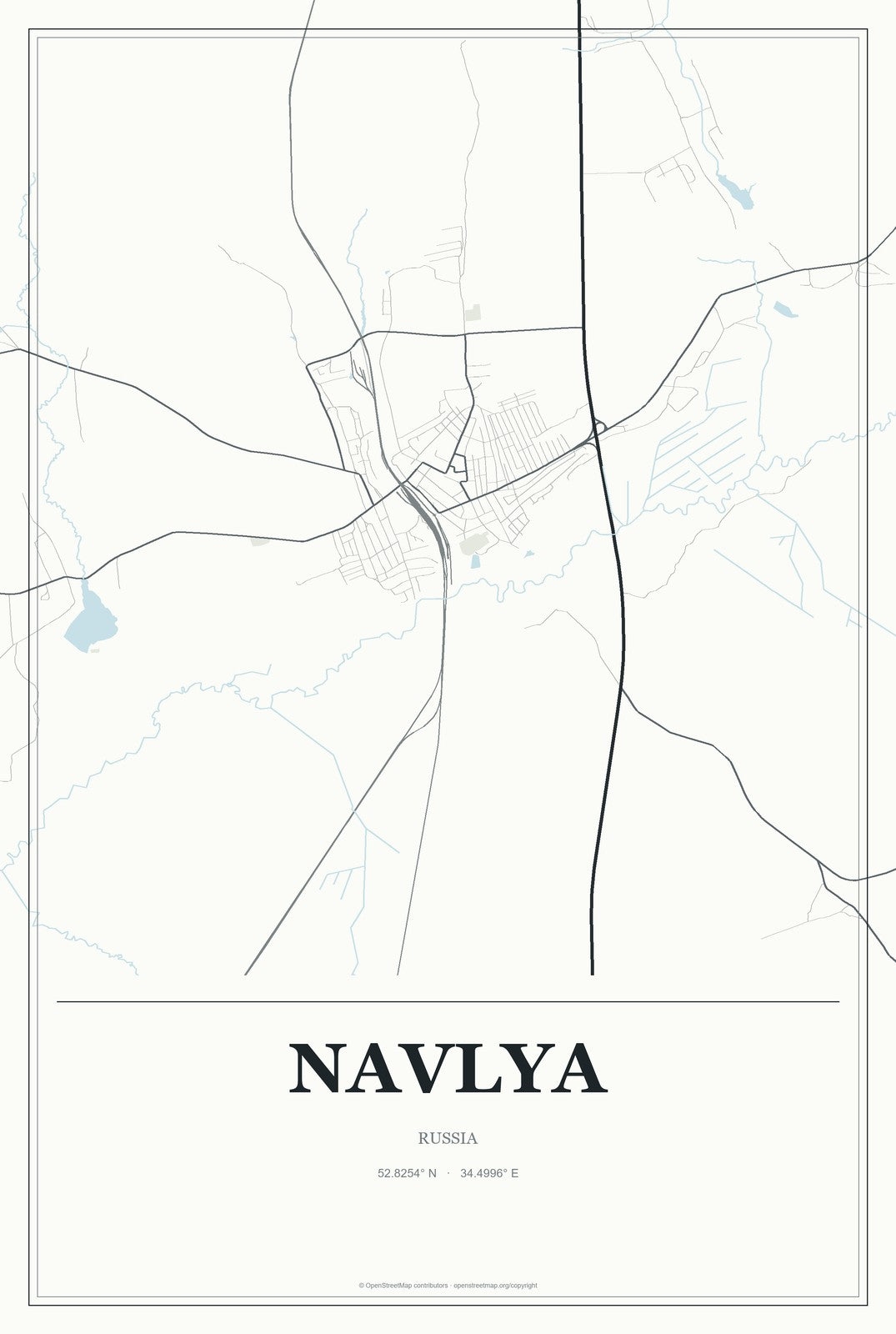 Navlya, Russia City Map Aluminum Sign in Gallery Air style
