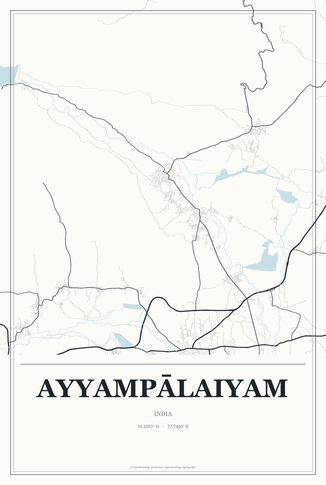 Ayyampālaiyam, India City Map Aluminum Sign in Gallery Air style