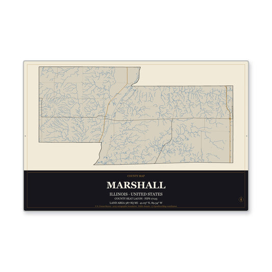 Marshall County, Illinois Map Aluminum Sign in Museum Plaque style