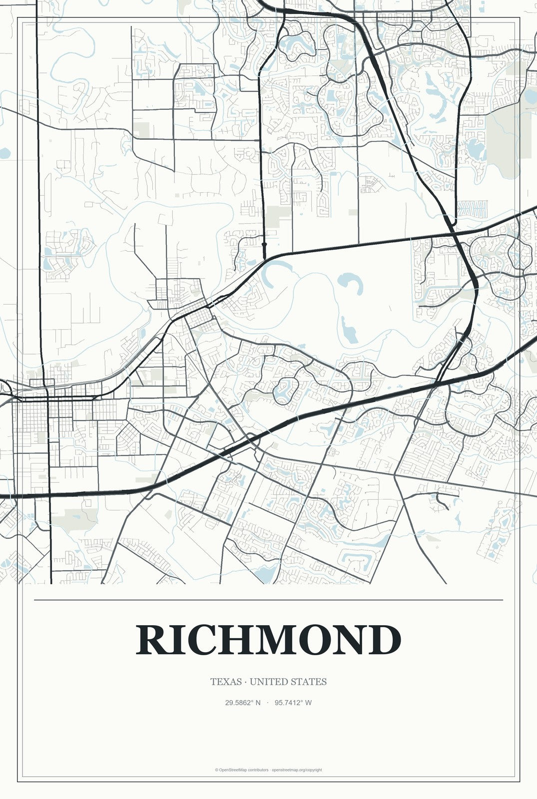 Richmond, Texas City Map Aluminum Sign in Gallery Air style