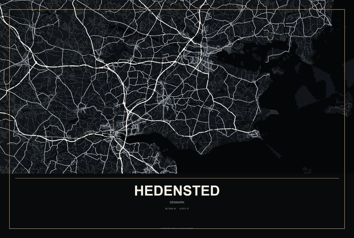 Hedensted, Denmark City Map Aluminum Sign in Metropolitan Noir style