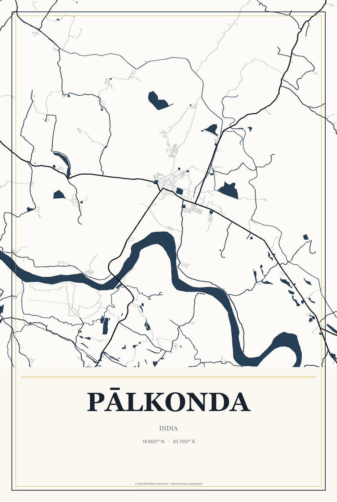 Pālkonda, India City Map Aluminum Sign in Citrine Modern style