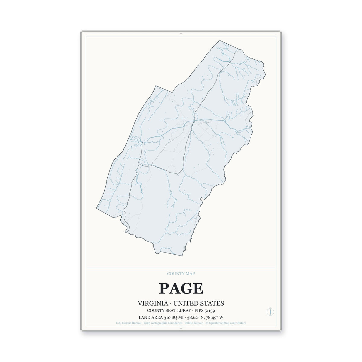Page County, Virginia Map Aluminum Sign in Gallery Air style