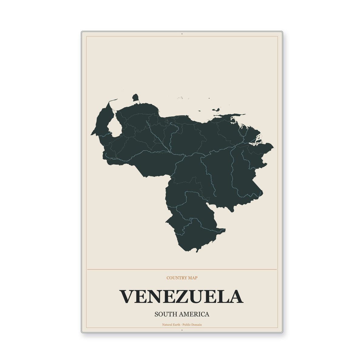 Venezuela Country Map Aluminum Sign in Headline Atlas style
