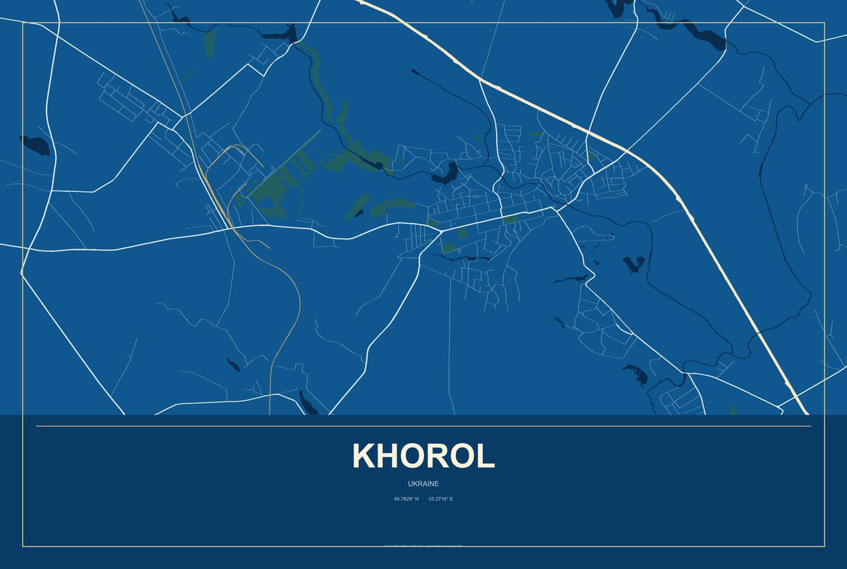 Khorol, Ukraine City Map Aluminum Sign in Harbor Cobalt style