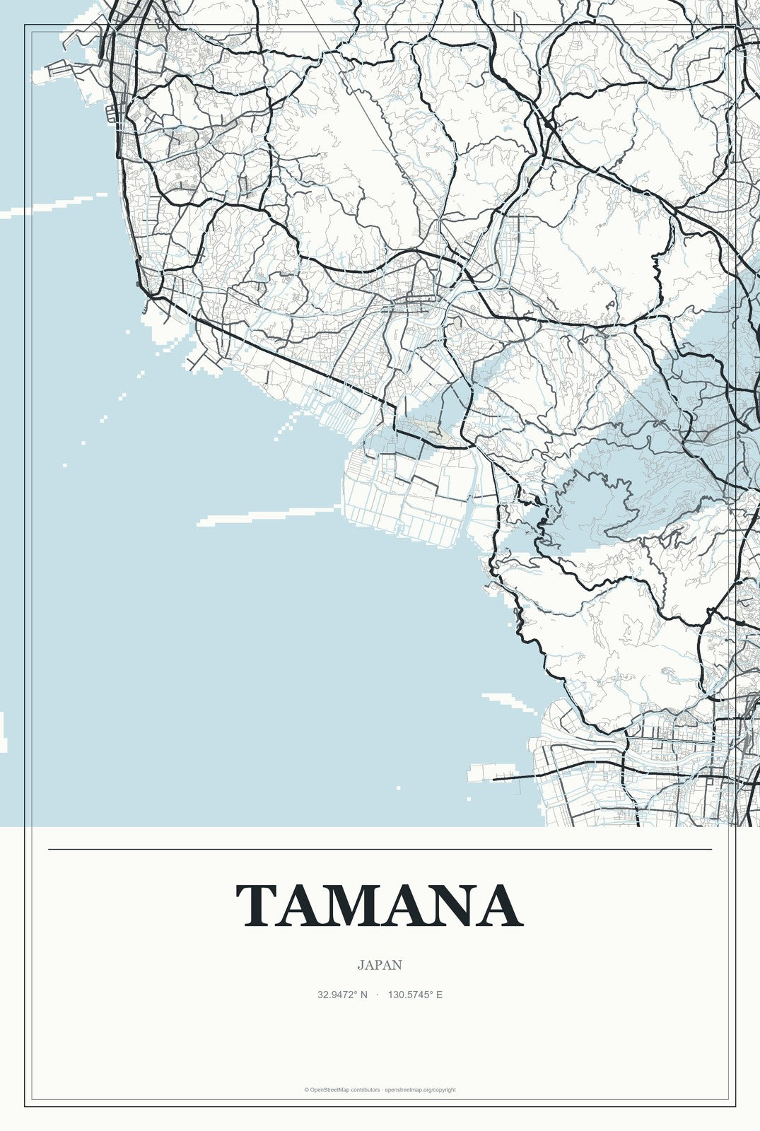 Tamana, Japan City Map Aluminum Sign in Gallery Air style