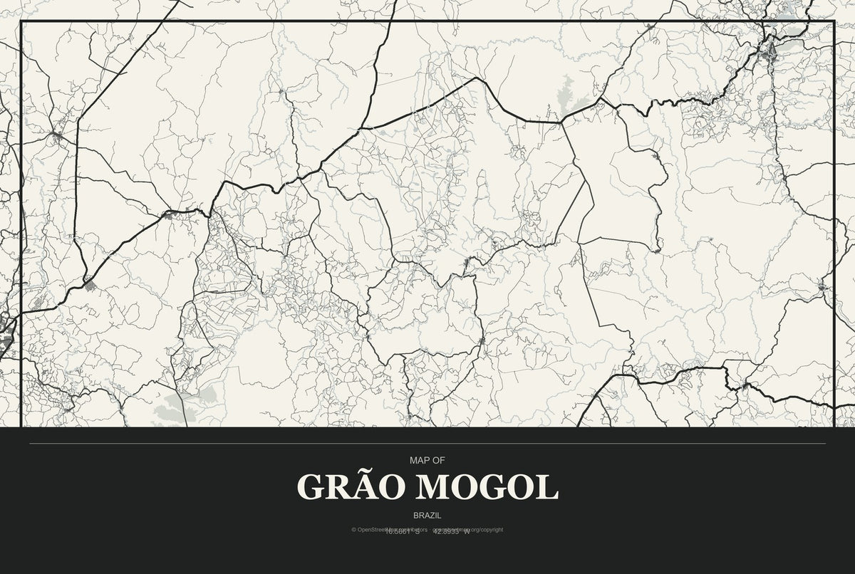 Grão Mogol, Brazil City Map Aluminum Sign in Museum Plaque style
