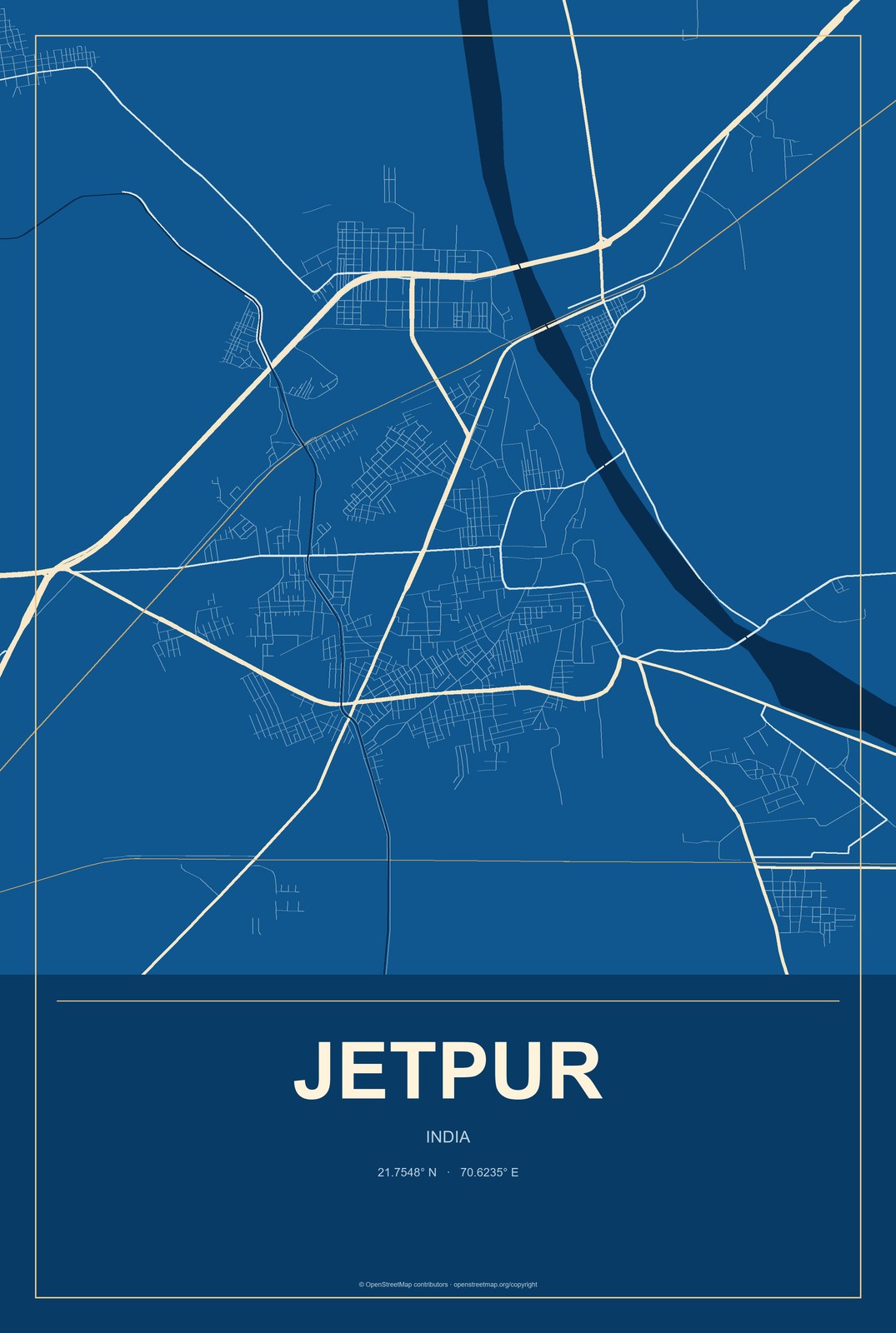 Jetpur, India City Map Aluminum Sign in Harbor Cobalt style