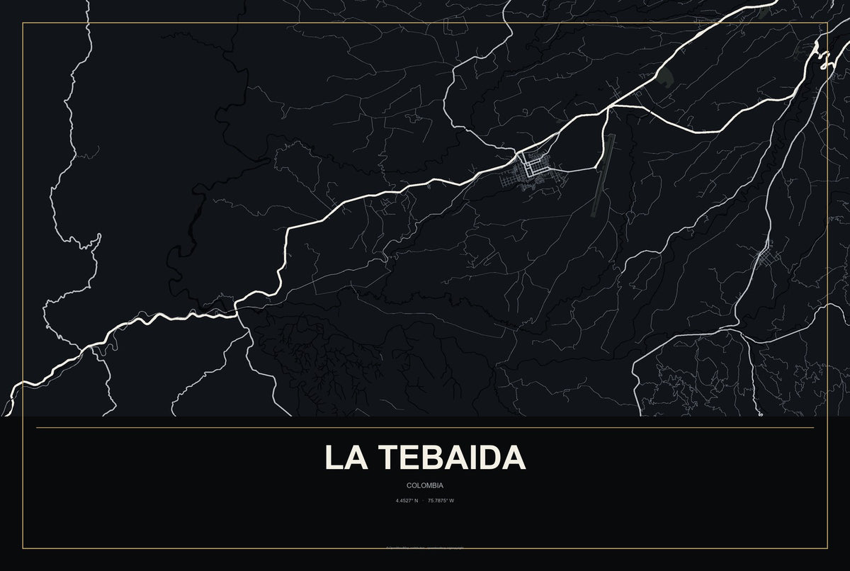 La Tebaida, Colombia City Map Aluminum Sign in Metropolitan Noir style
