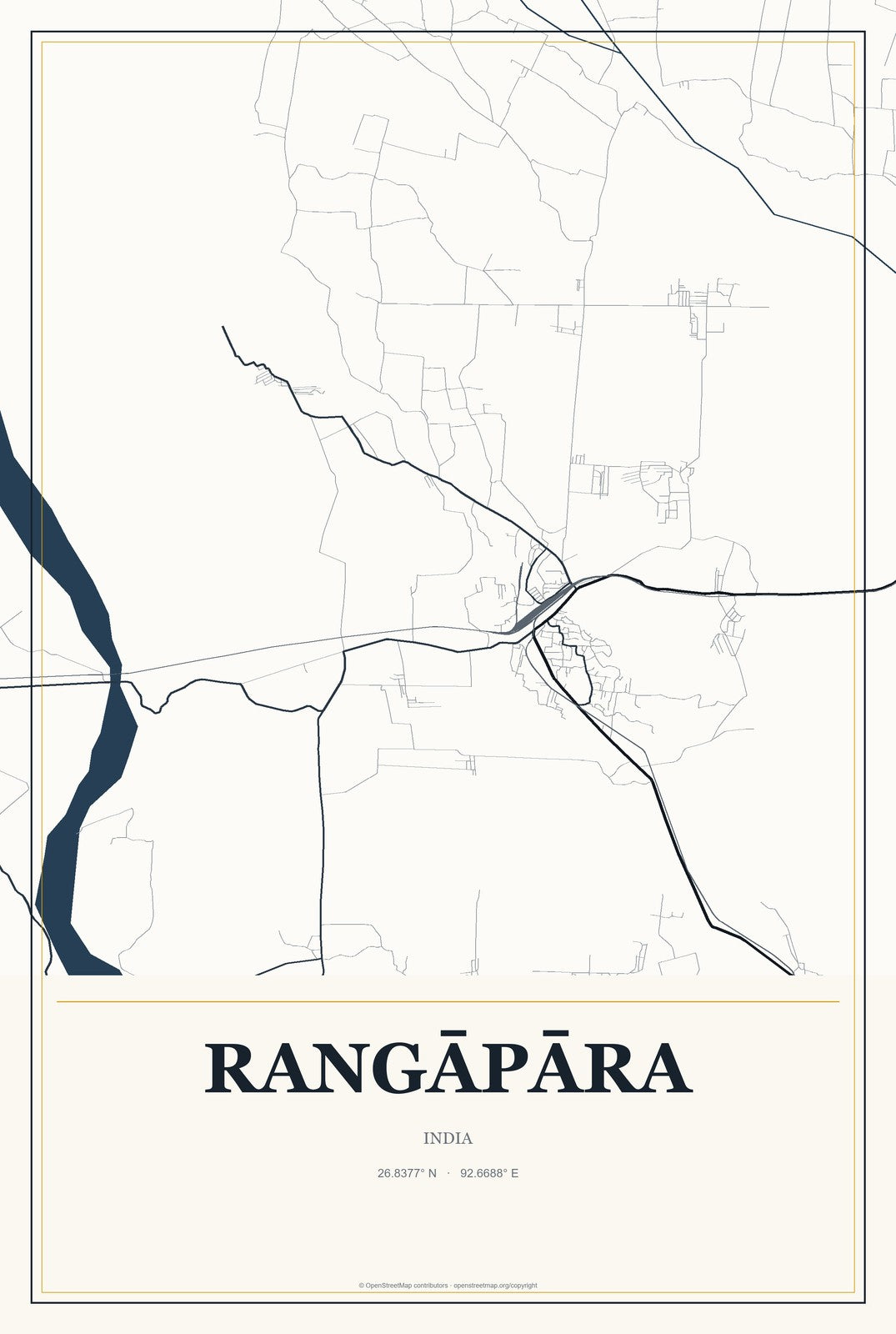 Rangāpāra, India City Map Aluminum Sign in Citrine Modern style