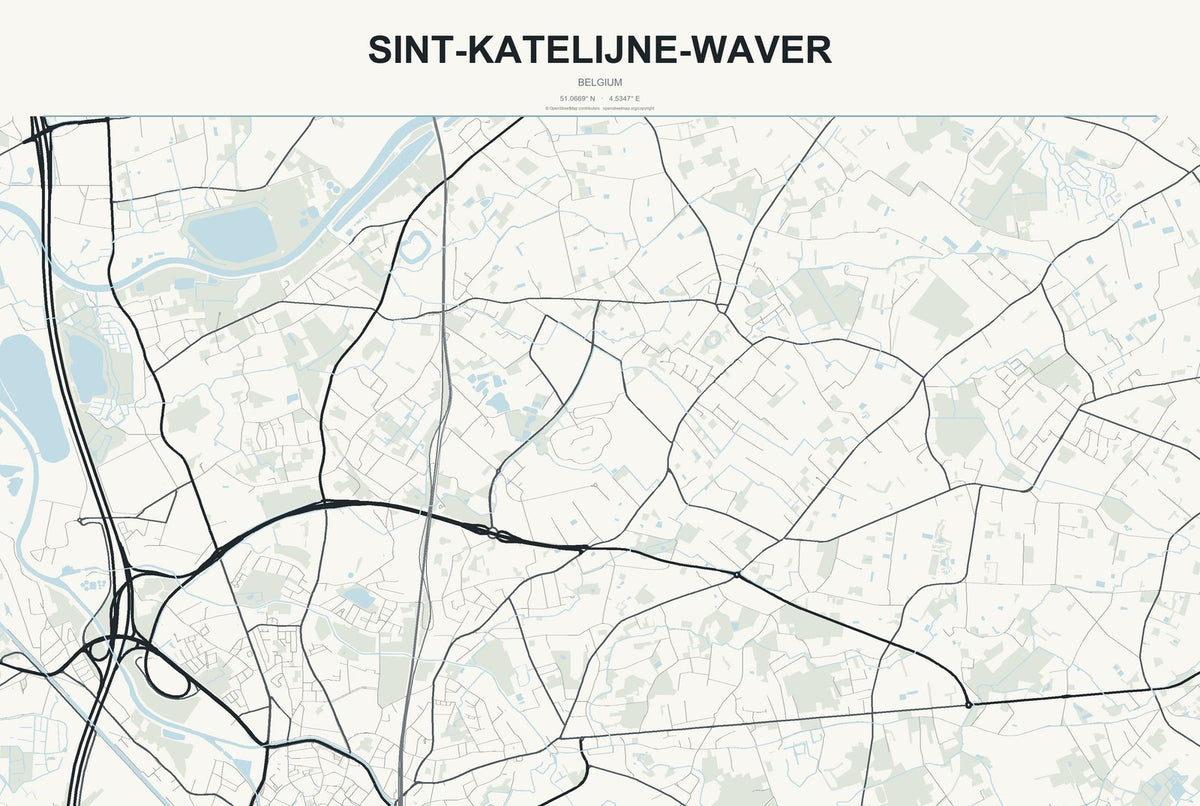 Sint-Katelijne-Waver, Belgium City Map Aluminum Sign in Headline Atlas style