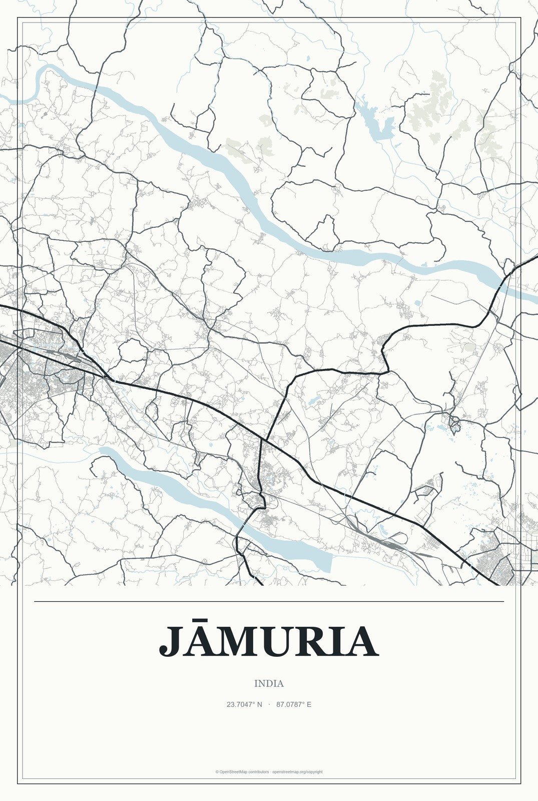 Jāmuria, India City Map Aluminum Sign in Gallery Air style