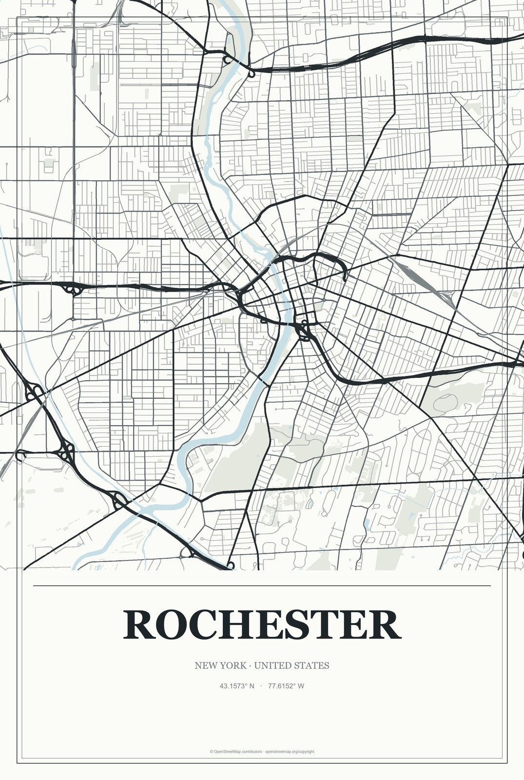 Rochester, New York City Map Aluminum Sign in Gallery Air style