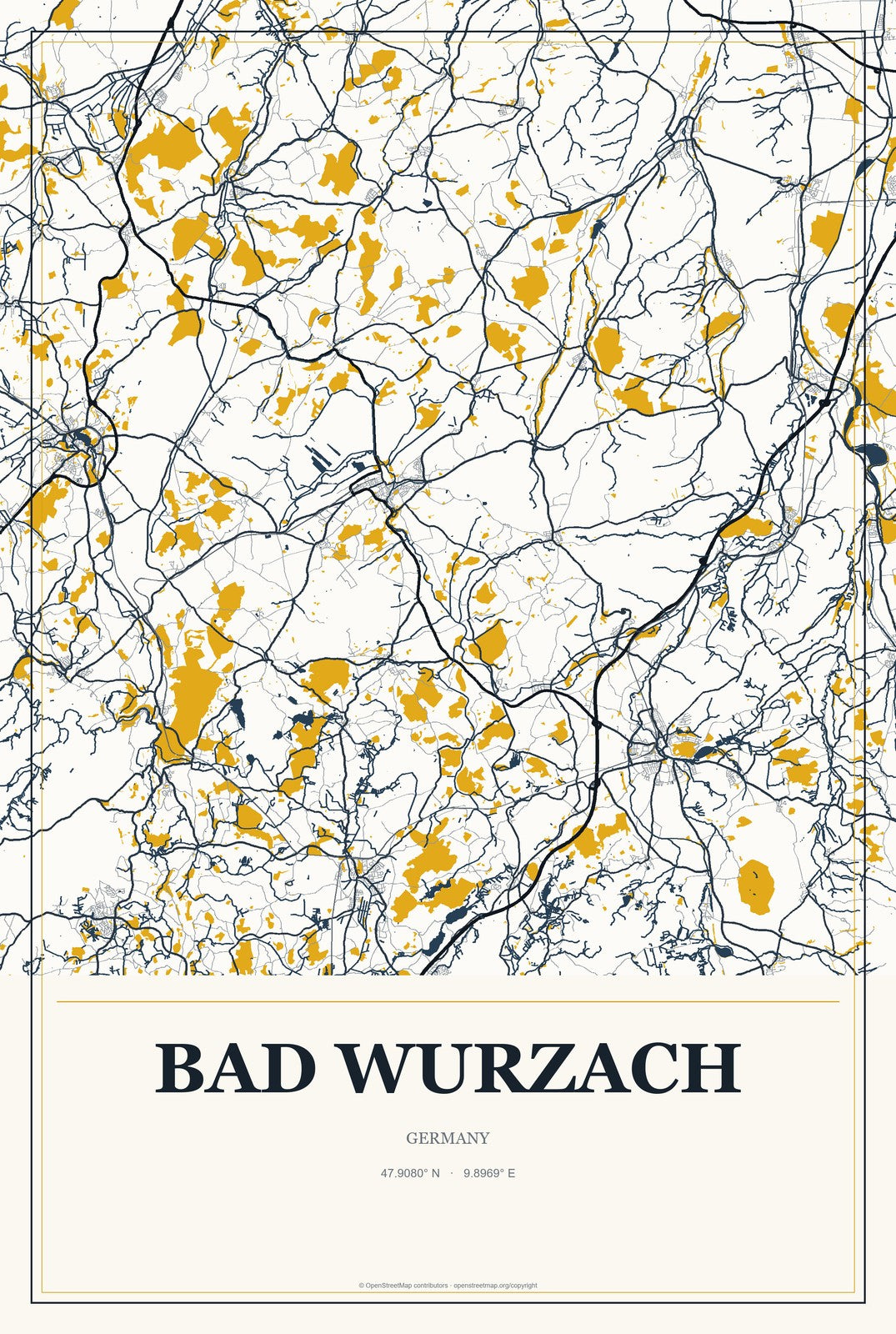 Bad Wurzach, Germany City Map Aluminum Sign in Citrine Modern style