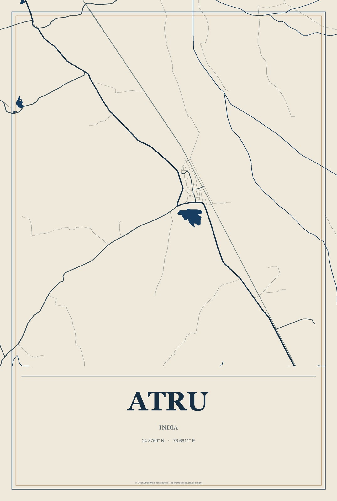Atru, India City Map Aluminum Sign in Coastal Cutout style