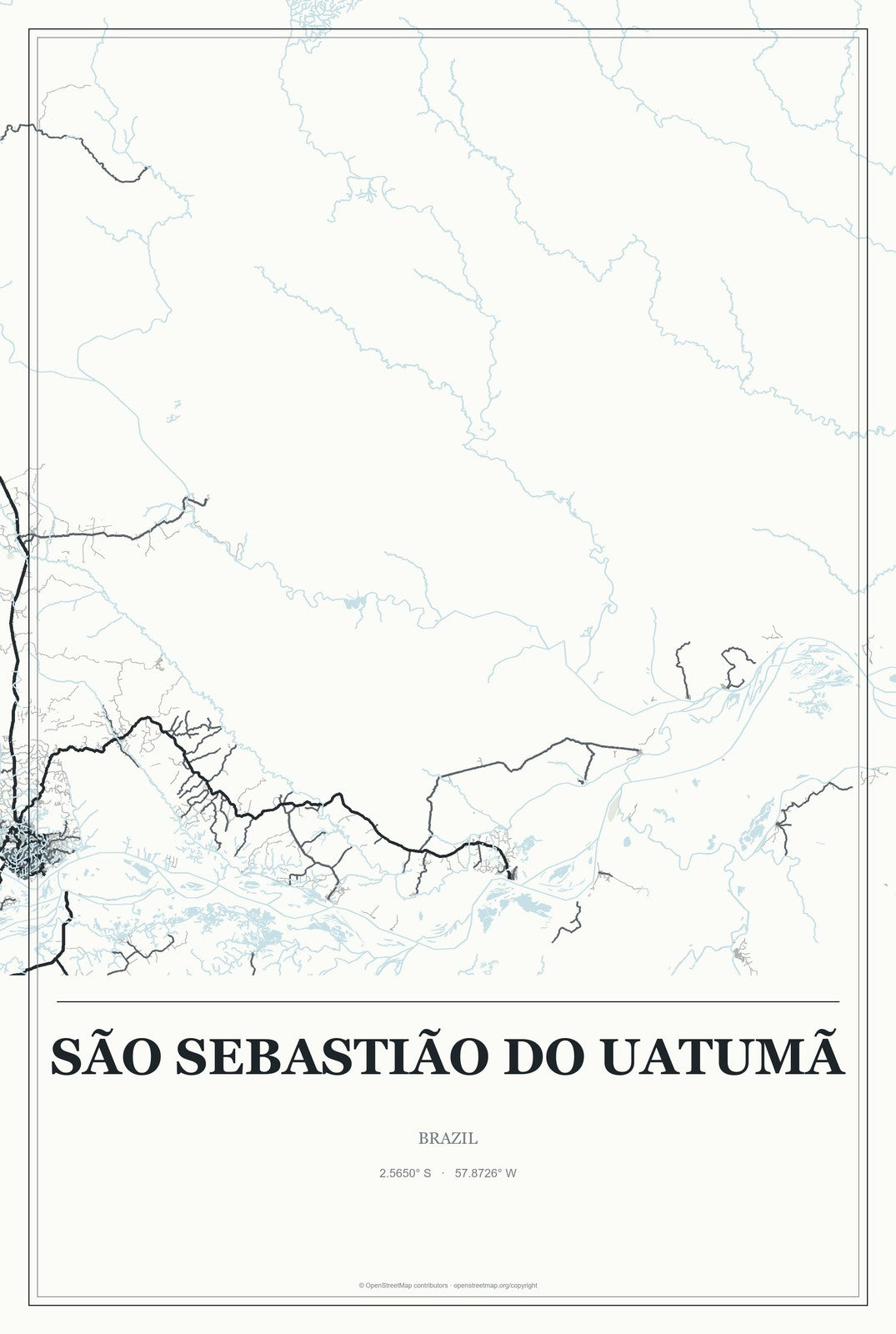 São Sebastião do Uatumã, Brazil City Map Aluminum Sign in Gallery Air style