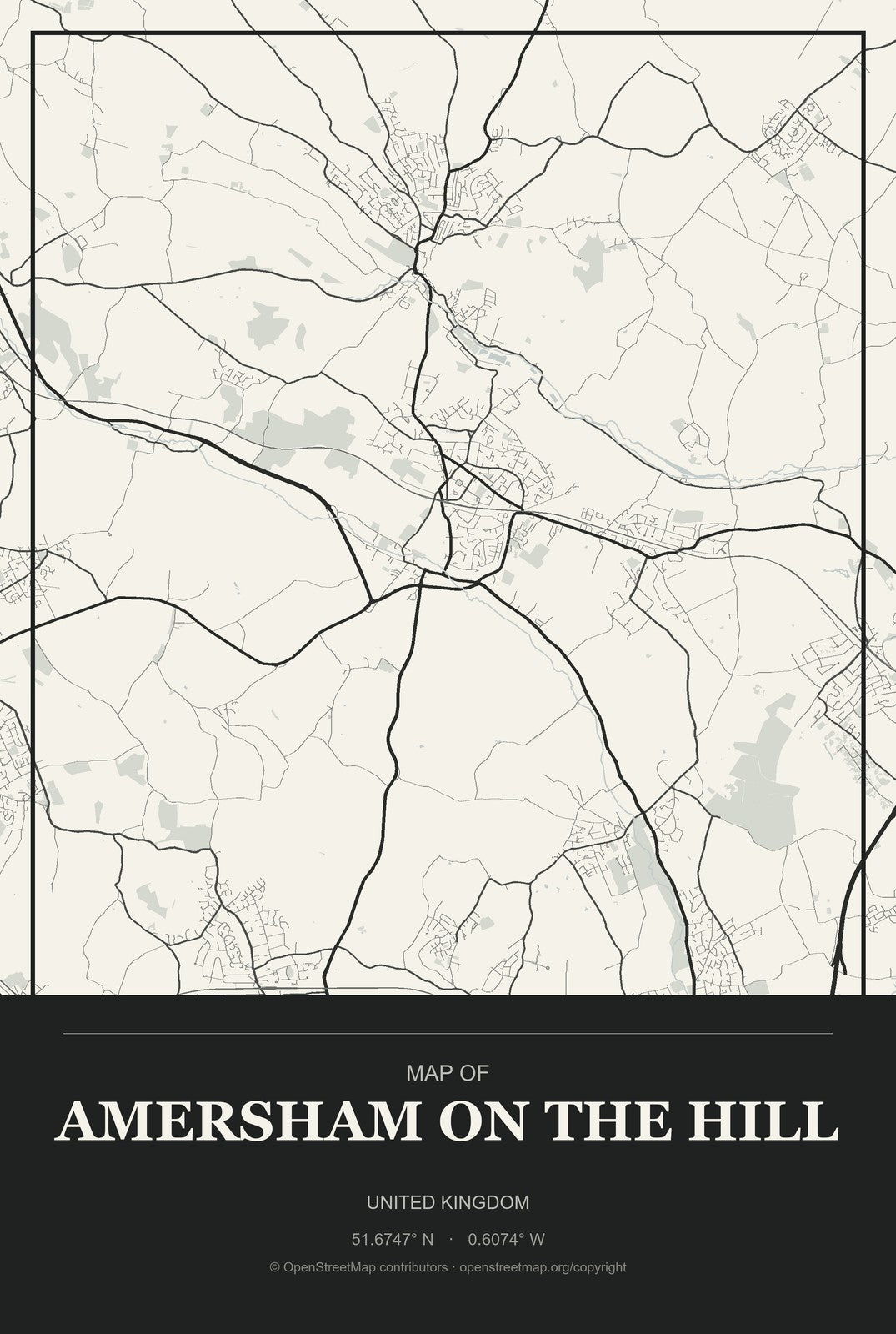 Amersham on the Hill, United Kingdom City Map Aluminum Sign in Museum Plaque style