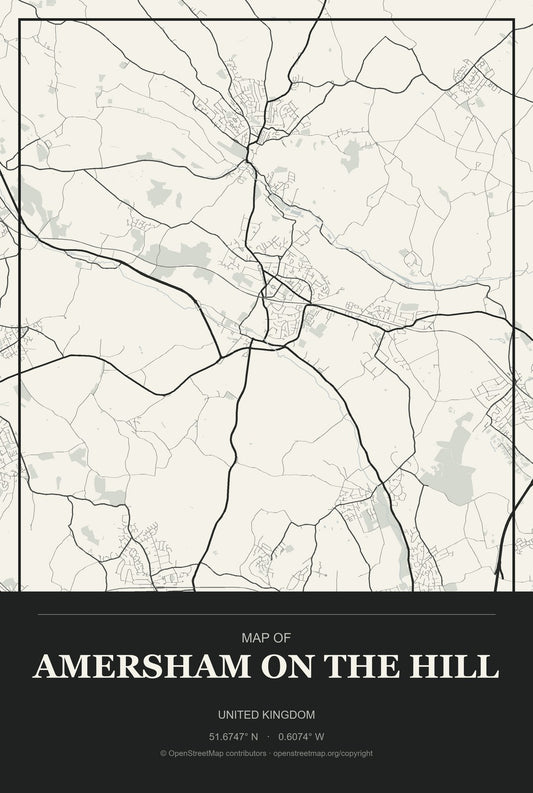 Amersham on the Hill, United Kingdom City Map Aluminum Sign in Museum Plaque style