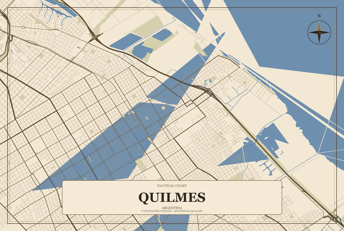Quilmes, Argentina City Map Aluminum Sign in Heritage Nautical style